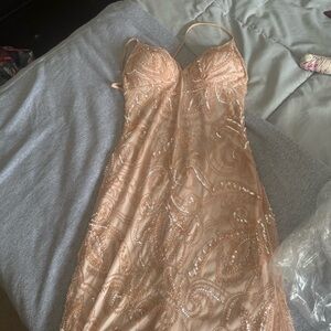 Scala Peach Sequin Gown